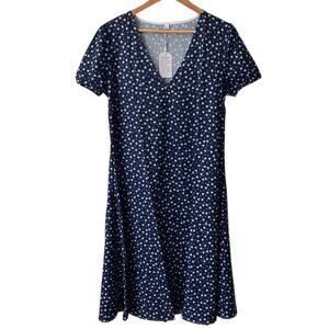 Made with Love Navy Blue & White Heart Polka Dot V-Neck Dress, New with Tags